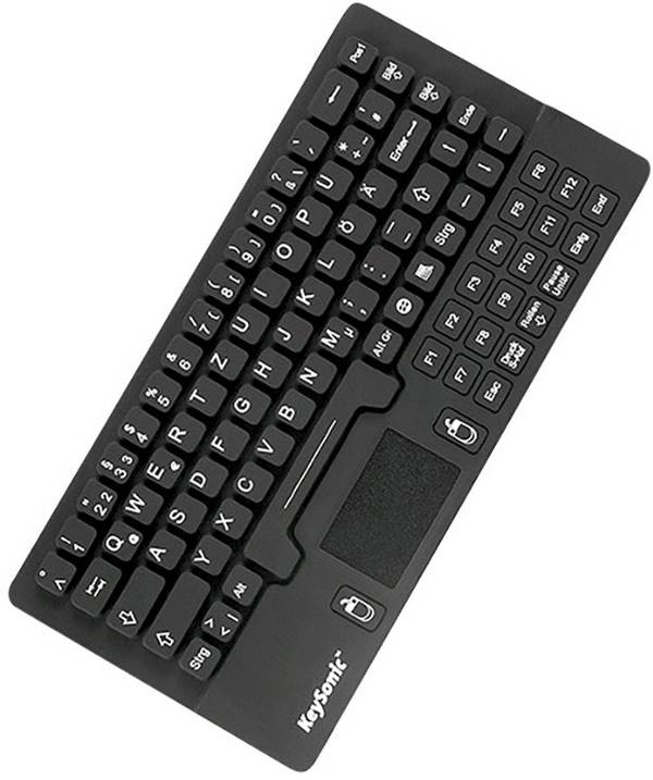 Keysonic KSK-5031IN (DE) USB Tastatur Deutsch, QWERTZ Schwarz Spritzwassergeschützt, Integriertes Touchpad, Maustasten