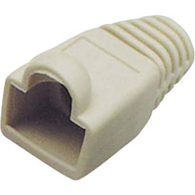 Hellgraue RJ45-Steckerabdeckung mit gerippter Oberfläche zur Kabelspannungserleichterung.