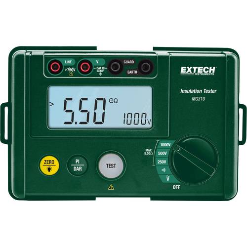 Extech MG310 Isolationsmessgerät kalibriert (DAkkS-akkreditiertes Labor) 250 V, 500 V, 1000 V 0.0055 TΩ