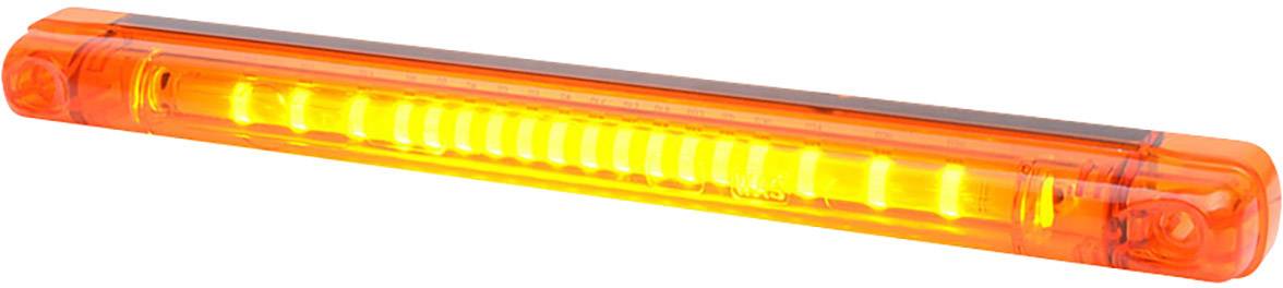 Orange LED-Leuchte, rechteckig, horizontal ausgerichtet, gibt starkes Licht ab. Geeignet für Sicherheits- oder Warnzwecke.
