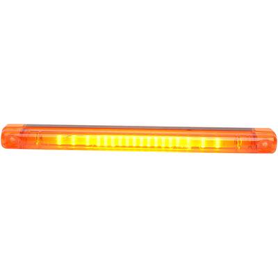 Das Bild zeigt ein orangefarbenes, rechteckiges LED-Licht in leuchtendem Gelb, vermutlich als Warnlicht verwendet.