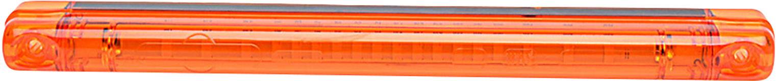 Ein langer, transparenter orangefarbener Leuchtkörper, möglicherweise ein Markierungslicht oder ein Reflektor.