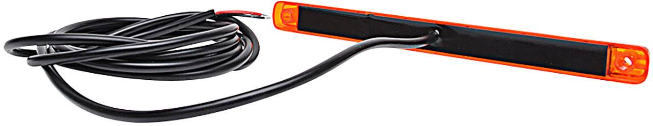 Langes, schlankes LED-Licht mit einem schwarzen Kabel; orangefarbene Enden. Geeignet für die Fahrzeuginstallation.