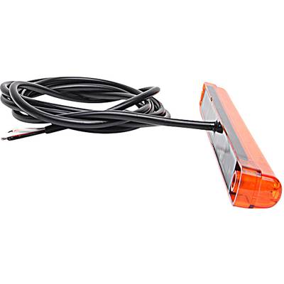Ein rechteckiges, oranges LED-Rücklicht mit langem, schwarzem Kabel. Geeignet für Fahrräder oder Anhänger zur Erhöhung der Sichtbarkeit.