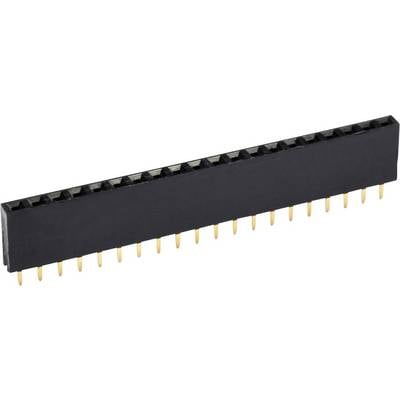 Einreihiger schwarzer Steckverbinder mit goldenen Pins, geeignet für elektronische Schaltungen.