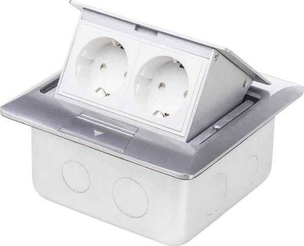 LEDmaxx 105625 2fach Fußboden-Einbausteckdose  erhöhter Berührungsschutz IP20 Aluminium