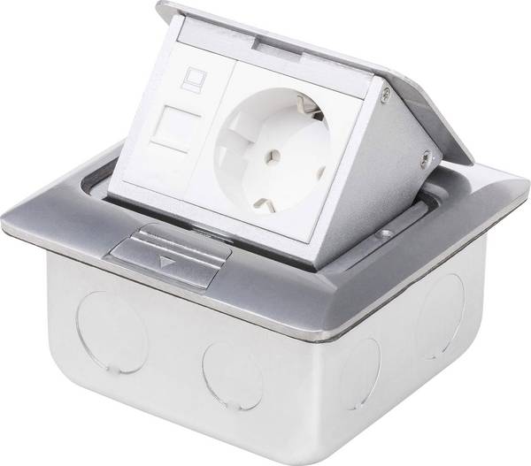 LEDmaxx 105626 1fach Fußboden-Einbausteckdose  mit Cat5 Buchse IP20 Aluminium