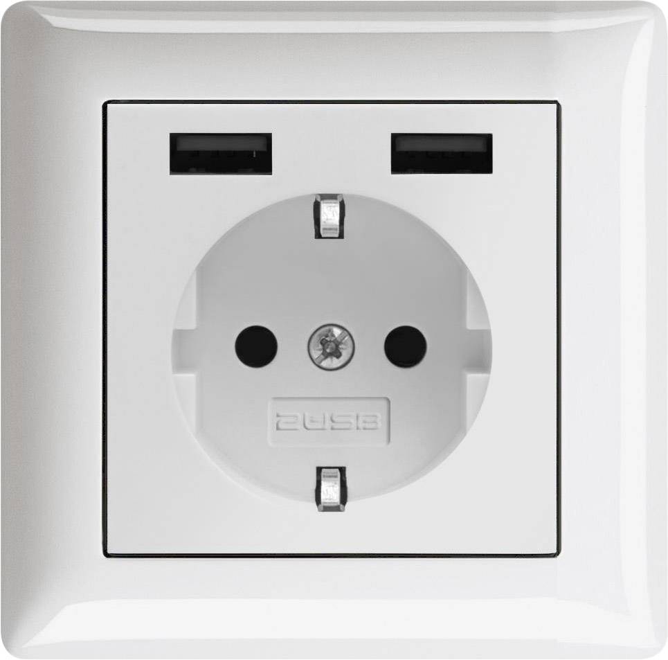 2USB 1493573 1fach Unterputz-Steckdose mit USB, erhöhter Berührungsschutz IP20 Reinweiß-1