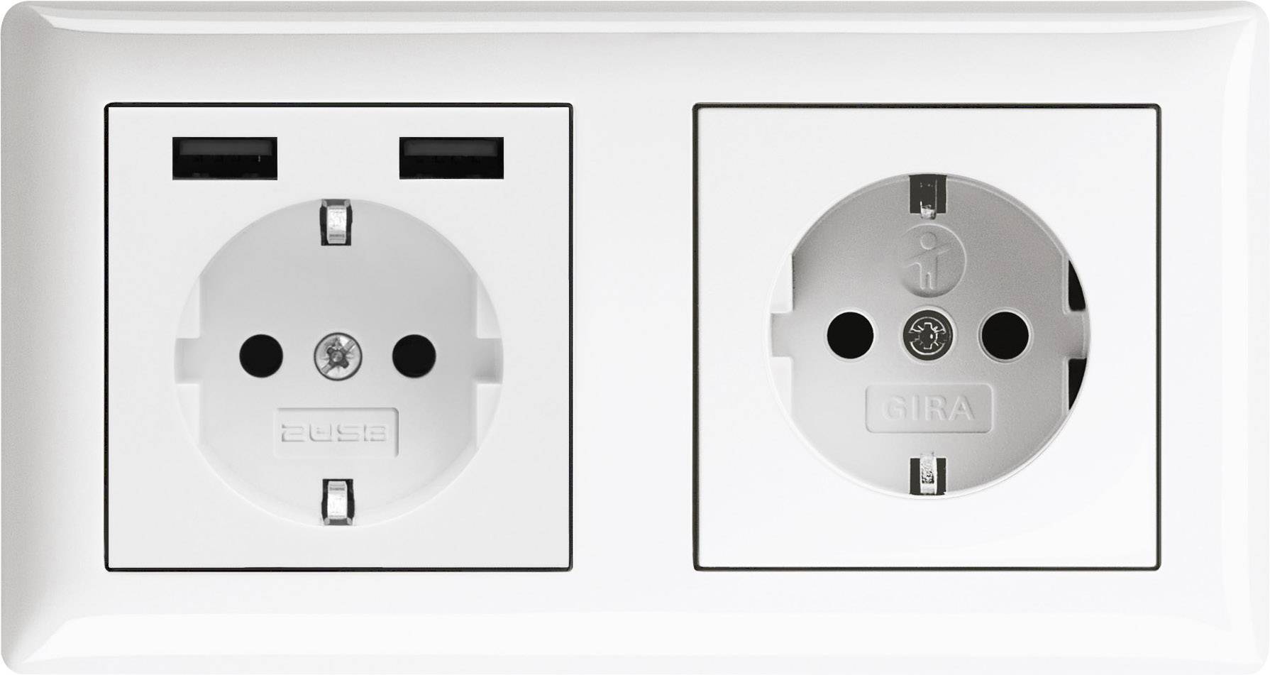 2USB 1493573 1fach Unterputz-Steckdose mit USB, erhöhter Berührungsschutz IP20 Reinweiß-2