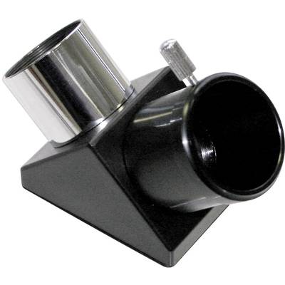 Ein diagonaler Spiegelaufsatz zur Verwendung mit einem Teleskop, bestehend aus einem schwarzen Gehäuse und einem silbernen Adapter.
