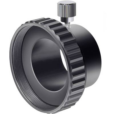 Metallisches optisches Gerät mit Rändelring und verstellbarem Knopf, möglicherweise Teil eines Kamerazubehörs oder einer optischen Apparatur.