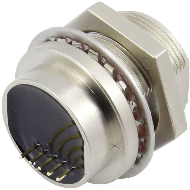 'Runder, metallischer MIDI-Stecker mit mehreren goldenen Pins, geeignet für elektronische Verbindungen und Musikinstrumente.'