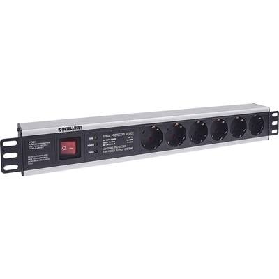 Überspannungsschutz-Steckdosenleiste mit sechs Steckplätzen und einem roten Schalter, geeignet zur Sicherung von Elektrogeräten.