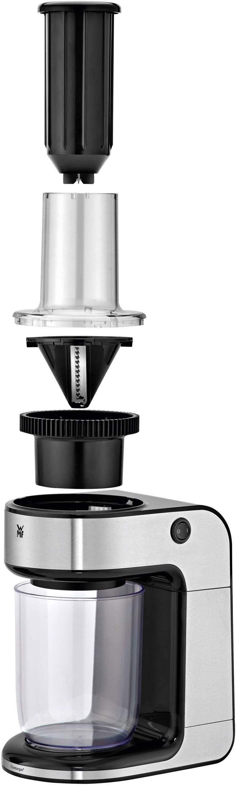 Elektrischer Kaffeevollautomat im Schnitt, zeigt Mahlwerk, Brühvorgang und Wassertank. Silberne und schwarze Bestandteile erkennbar.