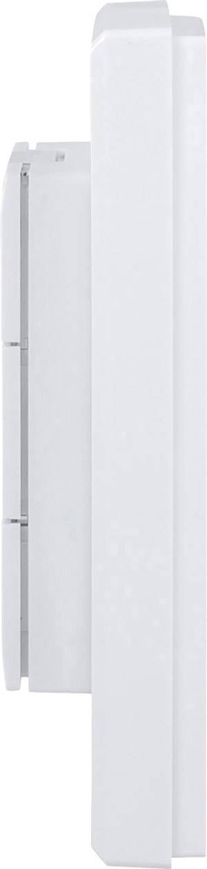 Eine seitliche Ansicht eines weißen Elektrokleingeräts mit abgerundeten Ecken und einer glatten, matten Oberfläche.