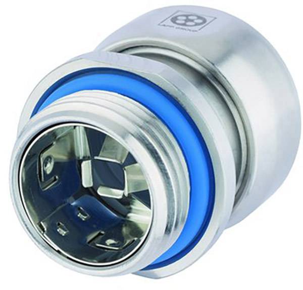 Metallverbindungselement mit blauer Dichtung, gestaltet für eine sichere und dichte Verbindung in Rohrleitungssystemen.