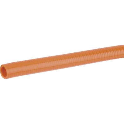Ein oranger, gerippter Kunststoffschlauch, horizontal ausgerichtet.