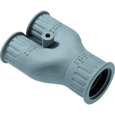 Ein grüner Y-förmiger Kunststoffadapter mit drei Öffnungen für Rohre. Geeignet für Verbindungen in einem Rohrleitungssystem.