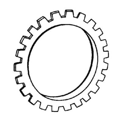 Ein stilisiertes Zahnrad in schwarz-weiß. Es symbolisiert Mechanik oder Technologie. Keine zusätzlichen Details oder Text.