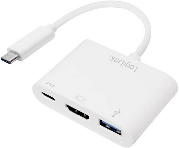 LogiLink UA0258 USB / HDMI Adapter [1x USB-C® Stecker - 1x USB-C® Buchse, HDMI-Buchse, USB 3.2 Gen 1 Buchse A (USB 3.0)] Weiß  14.00 cm