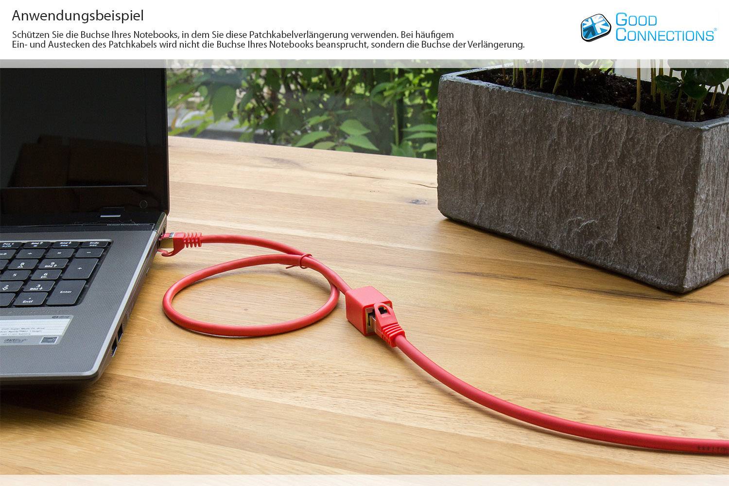 Good Connections® RJ45 Patchkabelverlängerung mit Cat. 7 Rohkabel und Rastnasenschutz, S/FTP, 500MHz, rot, 5m-2