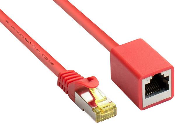 Good Connections® RJ45 Patchkabelverlängerung mit Cat. 7 Rohkabel und Rastnasenschutz, S/FTP, 500MHz, rot, 5m