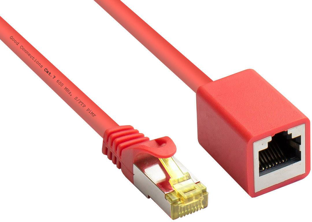 Good Connections® RJ45 Patchkabelverlängerung mit Cat. 7 Rohkabel und Rastnasenschutz, S/FTP, 500MHz, rot, 5m-0