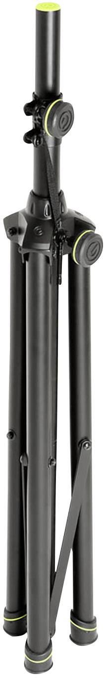 Ein schwarzes Stativ mit drei Beinen, das zusammengefaltet ist. Geeignet zur Stabilisierung von Kameras oder anderen Geräten.