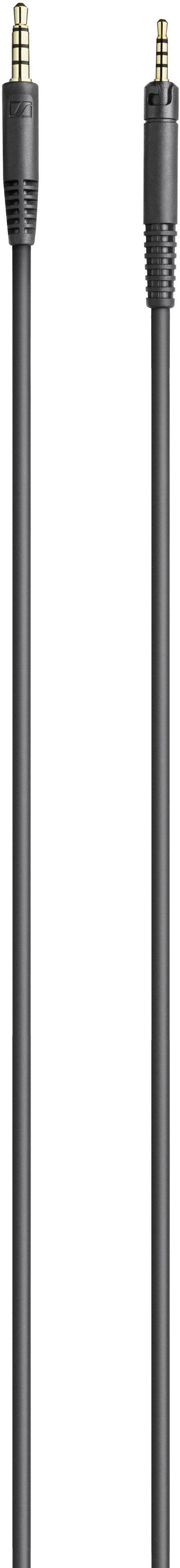 Ein schwarzes Audiokabel mit 3,5-mm-Steckern auf beiden Enden.