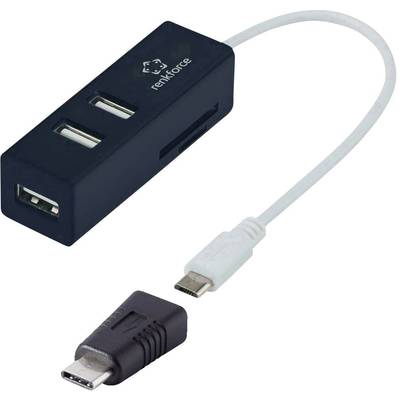 renkforce 3 Port USB 2.0 OTG-Hub mit SD-Kartenleser + micro-B-USB zu USB-C™ Adapter