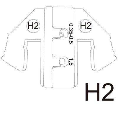 Technische Zeichnung eines mechanischen Teils mit Beschriftungen 'H2', '0.3-0.5', '15'. Zeichnung zeigt eine gekerbte Form.