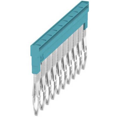 Ein elektrischer Steckverbinder mit blauer Kunststoffabdeckung und Metallpins, geeignet für 2,5 mm Stecker, in einer Reihe angeordnet.