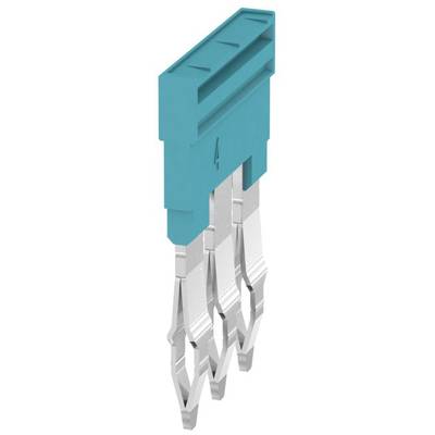 Ein blaues elektrisches Steckverbindungselement mit vier silbernen Metallkontakten.