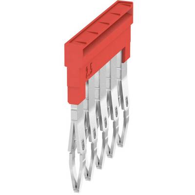Ein rotes, rechteckiges elektrisches Steckverbindergehäuse mit sechs silbernen Kontakten. Oben steht die Nummer '2.5'.