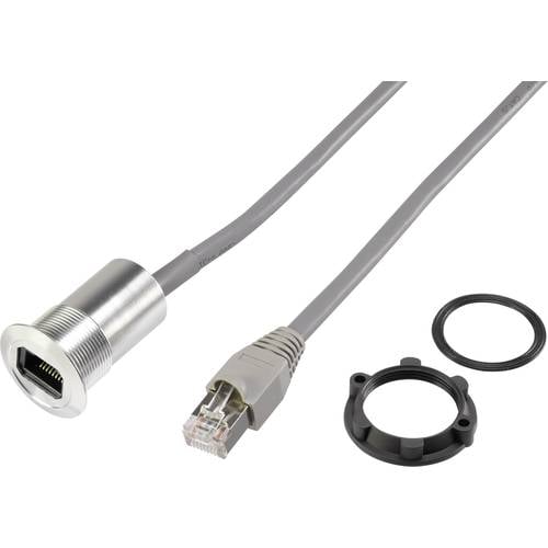 TRU COMPONENTS RJ45-Einbaubuchse, Kabellänge 1.50 m RJ45-03 Buchse, Einbau, Stecker, gerade Silber 1 St.