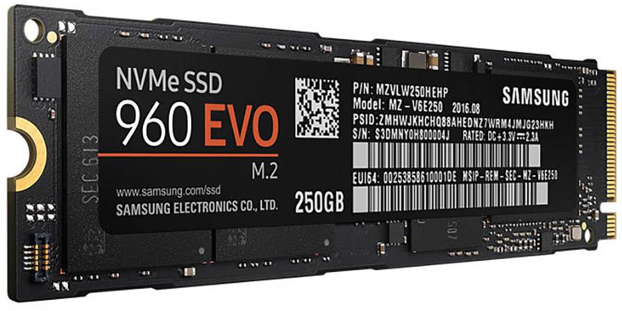 Samsung 960 EVO 250 GB Interne M.2 PCIe NVMe SSD 2280 M.2 NVMe PCIe 3.0 x4 Retail MZ-V6E250BW-2
