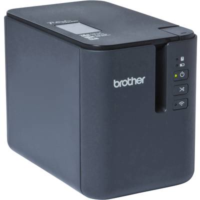 Ein schwarzer Brother Etikettendrucker mit WLAN-Funktion, drei Tasten und einer Statusanzeige auf der Vorderseite.