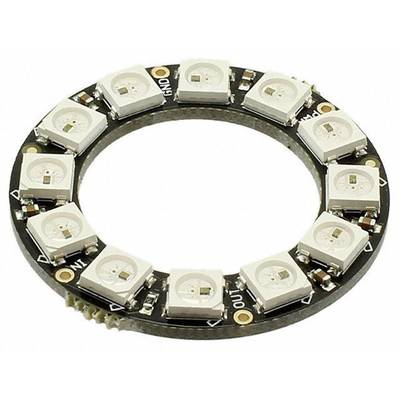 Ein runder LED-Ring mit 12 einzeln adressierbaren RGB-LEDs auf einer schwarzen Leiterplatte. Geeignet für Beleuchtungsprojekte.
