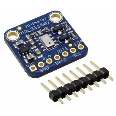 Ein blauer barometrischer Sensor mit der Aufschrift 'Altimeter MPL3115A2' und mehreren Anschlusspins für Höhenmessung.