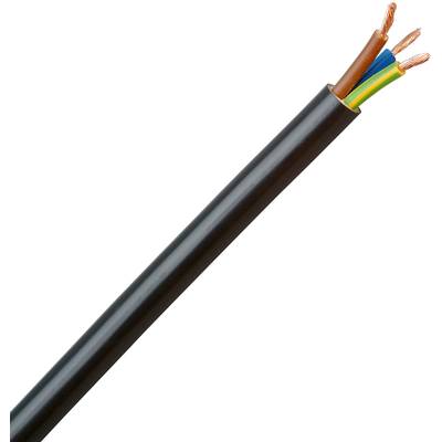 Schwarzes Elektrokabel mit fünf bunten, isolierten Adern, teils aus Kupfer.