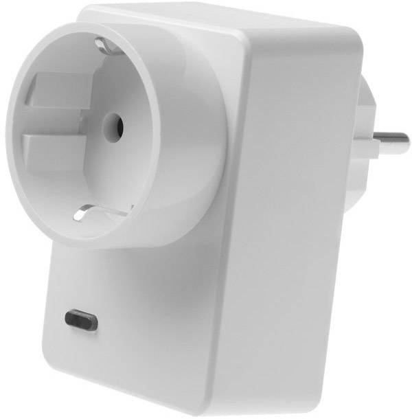 Weiße Steckdose mit integriertem Schalter zur Steuerung von elektronischen Geräten in einem Haushalt.
