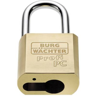 Ein Vorhängeschloss aus Messing mit der Aufschrift 'Burg-Wächter Profi PC', geeignet zur Sicherung von Gegenständen oder Bereichen.