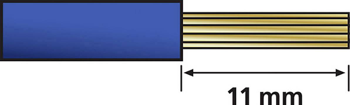 'Blaues Aderendhülsengehäuse mit abisolierten Kupferdrähten. Länge: 11 mm.'