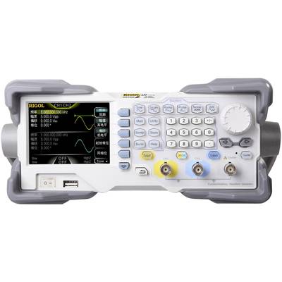 Ein Funktionsgenerator zeigt auf dem Bildschirm eine Sinuswelle. Die Bedientasten und Anschlüsse sind auf der Vorderseite sichtbar.