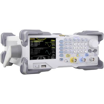 Ein Funktionsgenerator mit einem grafischen Display zeigt wechselnde Sinuswellen an. Tasten und Regler zur Bedienung sind sichtbar.