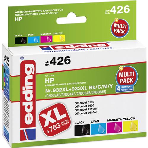 Edding Druckerpatrone ersetzt HP 932XL, 933XL Kompatibel Kombi-Pack Schwarz, Cyan, Magenta, Gelb 18-426