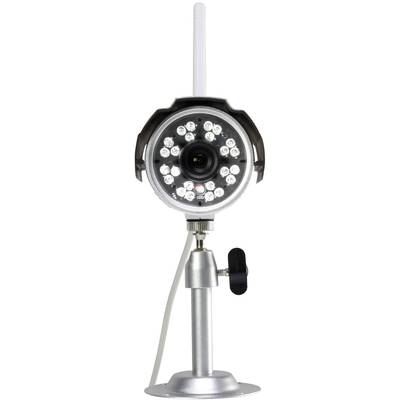 Überwachungskamera auf Ständer mit Antenne und LED-Lichtring, geeignet für Innen- und Außenüberwachung.