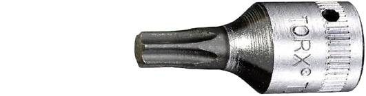 Torx-Bit in silberner Fassung für Schrauben mit Innensechsrund-Profil, ideal für Elektronik- oder Automobilreparaturen.