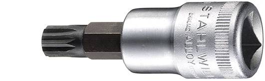 Ein Torx-Bit, befestigt an einer silbernen Buchse, für den Einsatz mit Steckschlüsseln. Geeignet für präzises Schrauben bei Montagearbeiten.
