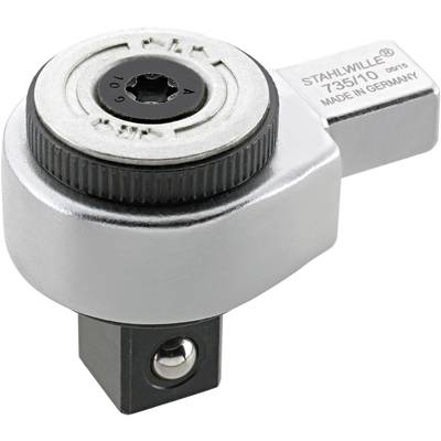 Ein verstellbarer Drehmomentschlüsselkopf aus Metall mit der Aufschrift 'Stahlwille 735/10, Made in Germany', verwendet für präzise Drehmomentanwendungen.